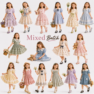 Vestido de Verano para Niñas con Borde Ondulado, Conjunto Lindo para Niñas, Mezcla Aleatoria de Estilos, Entrega Aleatoria - Product Image 1
