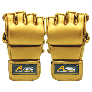 ถุงมือ MMA หนังแท้ลายโลโก้ Pro Fight Golden แบบสั้น ระบายความชื้นได้ดี สำหรับใช้งานทั่วไป MMA มวยไทย - Product Image 1