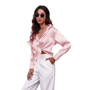Camicia in Raso da Donna in 23 Colori e 7 Taglie Disponibili, Stile Carino a Maniche Lunghe, Vestibilità Regolare, Tinta Unita, Nuovo <span class=keywords><strong>Abbigliamento</strong></span> Europeo e Americano - Product Image 5
