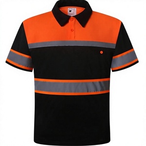 Safety <b>Shirts</b> for Men High Reflective Polo <b>Shirts</b> with Pocket Short Sleeve Contrast Panel Workwear Breathable Knitted Fabrics - Product Image 1