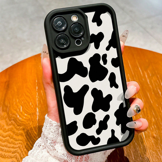 Black White Cow Pattern Mobile Phone Case for Apple 16/15/14/13/12/11 Iphonex Cross-Border Export Europe America Secure Phone