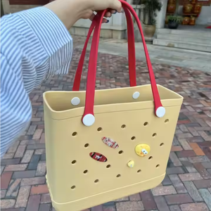 Bolso de mano tipo Croc de silicona pequeño para mujer, lavable, impermeable, portátil, de playa, estilo Eva Bogg, en oferta - Product Image 5