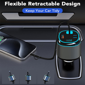 X12 4 en 1 Station de téléphone de voiture de charge rapide 60W sortie chargeur de voiture rétractable adaptateur rapide de Type C 2 câbles - Product Image 4