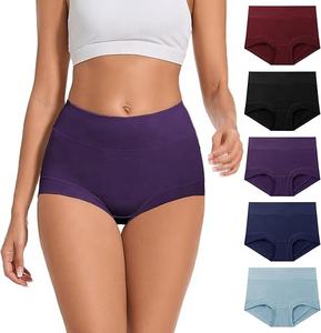 Kadın 3-Pack işlemeli streç Spandex XL 3XL baskılı için yüksek belli pamuk iç çamaşırı tam kapsama kısa külot - Product Image 5