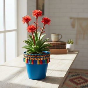 NF Lauren Eco-friendly UV-Proof Custom Color Blue Tassel Boho Style Hand Decorated <b>Plastic</b> Flower Pot <b>Planter</b> for Desktop Garden - Product Image 3