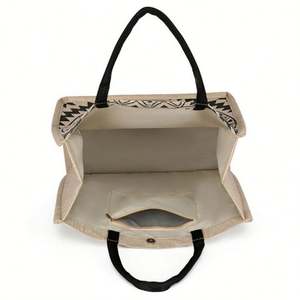 Bolso de Hombro de Yute de Gran Capacidad Estilo Bohemio, Bolso de Compras Geométrico Retro, Bolso de Playa de Cáñamo para Mujer - Product Image 3