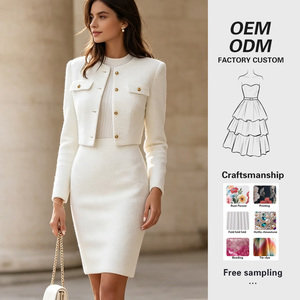 <span class=keywords><strong>Ensemble</strong></span> tailleur femme <span class=keywords><strong>en</strong></span> <span class=keywords><strong>tweed</strong></span> automne 2026 – Veste courte élégante et jupe crayon – Tenue de bureau et de soirée ajustée – Fabrication sur mesure - Product Image 1