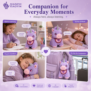 Yuni AI <span class=keywords><strong>Licorne</strong></span> En Peluche Compagnon LCD Yeux ChatGPT Grok Gemini 66 Langues Tactile Voix Argent Corne Bavoir Carte À Collectionner 3 Couleur - Product Image 4