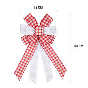 뜨거운 판매 크리스마스 장소 내구성 폴리에스터 선물 리본 눈송이 활 알파벳 샴페인 양각 와이어 가장자리 격자 무늬 - Product Image 2
