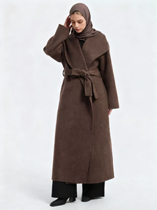 Sharut Ramadan Eid Dubai Turki Dubai Abaya Islami Wanita Muslim Thobe Kain Wol Dua Sisi Mantel Musim Dingin Gaun Abaya Sederhana - Product Image 4