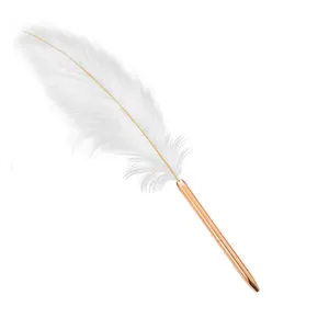 33厘米长度美丽的结婚礼物圣诞节玫瑰金镀金高级徽标定制礼物女孩金属白色羽毛圆珠笔