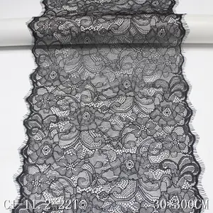 30cm Wide Black Pattern Inelastic Eyelash Lace Nylon Polyester Dress Fabric