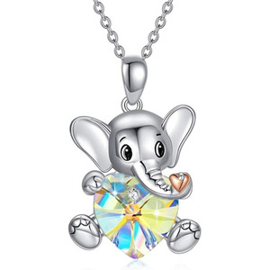 RisingMoon Romantic Rhinestone Crystal Necklace Silver Chain <strong>Elephant</strong> Love Heart Pendant Necklace Idea <strong>Gift</strong> <strong>for</strong> Girls <strong>Women</strong> - Product Image 3