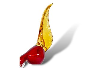 Figurine d'oiseau en verre soufflé à la main, corps rouge, ailes jaunes, base transparente, sculpture animale, objet d'art décoratif - Product Image 5