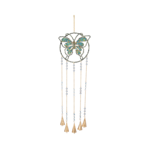 Decorazione da Giardino a Forma di Farfalla, Campanelli a Vento in Metallo con Perline di Vetro, Piccolo Campanello Ornamentale da Appendere all'Esterno - Product Image 1