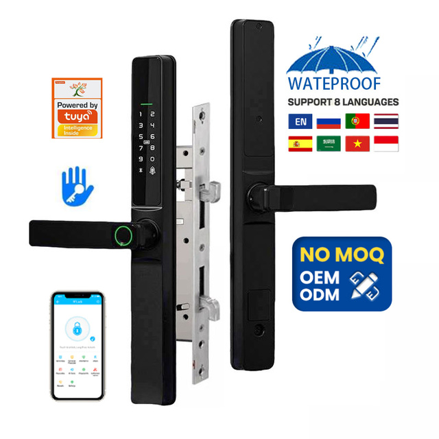 Tuya Smart Outdoor Rainproof Digital Door Lock Fingerprint Password Keyless Entry WiFi Remote Control Cloud Aluminum/Wooden