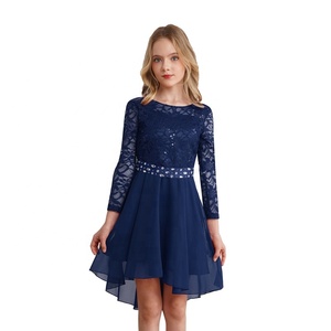Robe pour fille de 4 ans Robe élégante en mousseline et dentelle à manches longues avec strass Fête Soirée Anniversaire Robes de mariage pour enfant - Product Image 3