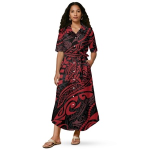 เดรสผู้หญิงลาย<span class=keywords><strong>สัก</strong></span>ลายเผ่าโพลินีเซียชุดเดรสยาวครึ่งแขนแบบกำหนดเอง - Product Image 6