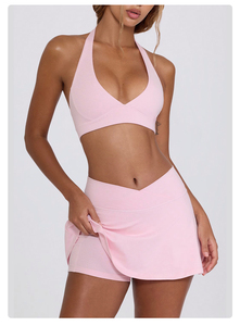 Ensemble <span class=keywords><strong>de</strong></span> jupes <span class=keywords><strong>de</strong></span> sport pour femmes, avec soutien-gorge antichoc à dos nu et jupes taille V ajustées, pour le <span class=keywords><strong>golf</strong></span>, le tennis, la gym, le yoga, la course et le fitness en extérieur - Product Image 4