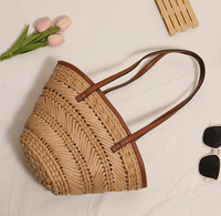 Sac fourre-tout ouvert en paille tressée couleur unie pour femme 2026, réutilisable, avec fermeture éclair, en polyester, grande capacité, pour voyage et plage