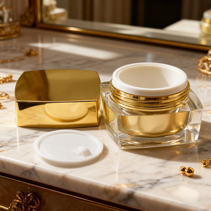 Golden High Quality 20/30/50g Acrylic <strong>Cosmetic</strong> Sub-Bottles With Screw Cap Square Plastic Jars Packaging For Eye Cream Face Masks - Product Image 1