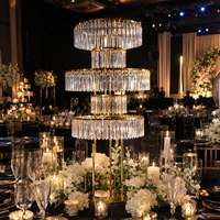 Centre de table de mariage en cristal, support à étages en métal doré pour banquets d'hôtel