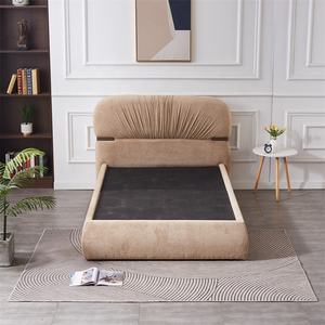 Juegos de Muebles de Lujo Modernos <span class=keywords><strong>para</strong></span> Dormitorio Marco de Cama King Size Doble <span class=keywords><strong>Matrimonial</strong></span> de Tela de Terciopelo Suave Marrón - Product Image 1