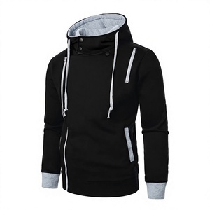 Unisex Black Hooded Fleece Sweatshirt Regular Fit Casual Autumn Wear Button Closure Zip Heat Transfer Printed Pocket - Product Image 4