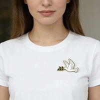 Broche Colombe Blanche avec Branche d'Olivier, Épinglette en Émail Symbole de Paix