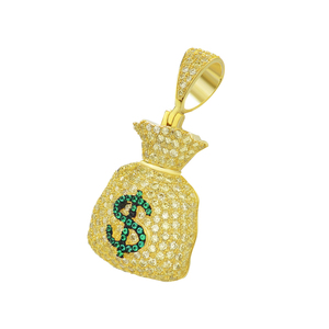 Bijoux Hip Hop de haute qualité plaqué <span class=keywords><strong>or</strong></span> blanc 14 carats VVS Moissanite sac d'argent dollar pendentif en argent sterling 925 pour hommes - Product Image 5