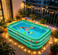 Piscine gonflable rectangulaire en PVC HC-042001 avec trois anneaux, écologique et portable pour tous les âges