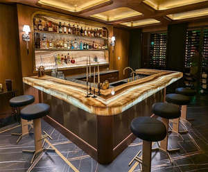 Moderno e Lussuoso Bancone <span class=keywords><strong>Bar</strong></span> con Design in Marmo per Night Club, Luci LED e Pietra Traslucida per Locali Commerciali - Product Image 4