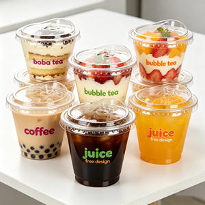 Gobelets jetables transparents en plastique PET de 8 oz et 9 oz avec couvercle anti-fuite et logo personnalisé pour café glacé, jus de citron, bubble tea et boissons froides - Product Image 1