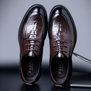 Fapai Men's Leather Oxfords Brown Formal Business <b>Shoes</b> Lace-Up Office Wear Durable <b>Comfortable</b> Commuter Style - Product Image 1