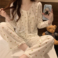 Femmes printemps automne grande taille lâche Cardigan vêtements d'extérieur pyjamas mignon doux princesse Style à manches longues pantalon tricoté tissu