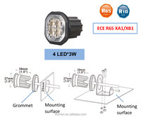 Feux stroboscopiques LED dissimulés 12-24V DC IP69K étanches 4x3W LED ECE R10/R65 CE Ambre/Bleu/Blanc/Vert/Rouge -30°C +60°C Garantie 1 an