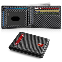 Portefeuille en cuir véritable et fibre de carbone pour homme, blocage RFID, porte-cartes fin escamotable, étui minimaliste pour cartes de crédit, pince à billets