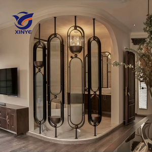 Vách ngăn trang trí nội thất tùy chỉnh từ sàn đến trần, khung thép không gỉ hình oval mạ vàng, có thể xoay, làm bằng kim loại - Product Image 5