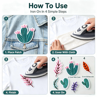 Lot de 6 patchs thermocollants en forme de cactus pour vêtements, chapeaux, sacs, chaussettes, pour cadeaux DIY, activités commerciales, décoration d'uniformes