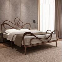 Meubles de chambre à coucher modernes, cadre en fer doré, lit moelleux