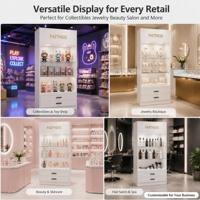 Vitrine d'exposition moderne blanche avec éclairage LED, étagères en verre, 4 tiroirs, pour boutique