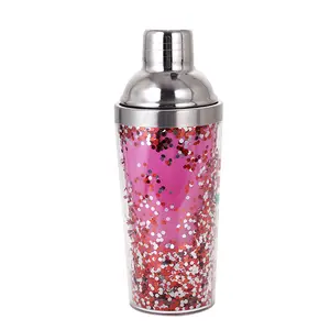 2023 novo design parede dupla garrafa de plástico coqueteleiras para 16oz glitter personalizado no meio