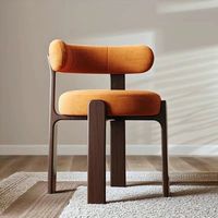 Chaise de salle à manger simple et rétro en bois massif et cuir avec dossier rembourré, adaptée aux restaurants, hôtels, appartements et centres commerciaux