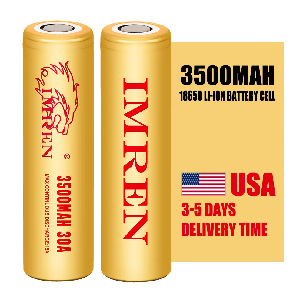 סוללת IMREN 18650 3500 mah 30A ארה""ב מלאי 3.7v 3.6v 35E תא ליתיום ליתיום יון נטענת inr18650 גלילי אקו טרינרי ארה""ב