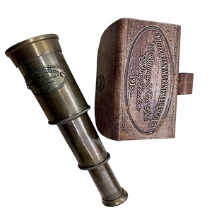 Télescope pirate rond en laiton antique et vintage, gravé, avec étui en cuir noir, monoculaire nautique, objet de collection, cadeau - Product Image 1