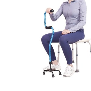 Four-legged aluminum alloy <b>walking</b> <b>stick</b> with five adjustable height settings to suit elderly people of different heights. - Product Image 2