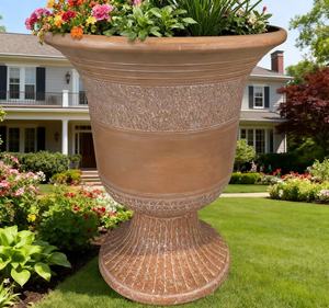 Jardinière vintage texturée en plastique PP de 16 pouces, pot de fleurs en forme d'urne <span class=keywords><strong>sur</strong></span> piédestal, finition mate, durable, légère, pour la maison et le jardin, avec drainage - Product Image 1