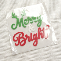 Nouveau design, vente en gros personnalisée, patchs thermocollants 3D en chenille moelleuse, découpés au laser et brodés, thème Noël Joyeux et Lumineux, écologiques, pour vêtements