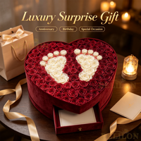 Boîte à fleurs en velours de luxe, plusieurs couleurs, boîte à roses préservées avec tiroir, roses naturelles préservées, cadeau de bienvenue pour nouveau-né