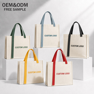 Sac fourre-tout en toile de coton de haute qualité, grande capacité 20OZ, avec poignée en ruban, impression personnalisée, pour usage quotidien et événements. - Product Image 1